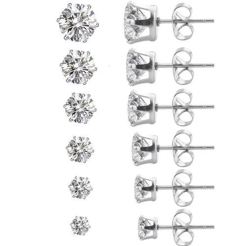 Amazon Bestselling Classic Stainless Steel Six-Claw Diamond Earrings White Round Jewelry CZ Earrings