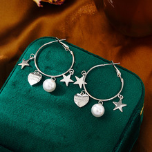 简约冷酷风银色金属星星爱心耳环女2025年新款小众设计感耳坠耳饰