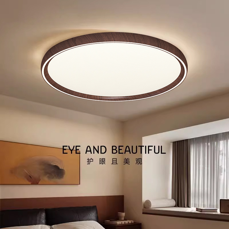 lámpara de dormitorio de estilo medieval lámpara de dormitorio principal lámpara Zhongshan lámpara de sala de estar lámpara de comedor de color nuez luz de techo de protección de ojos de espectro completo