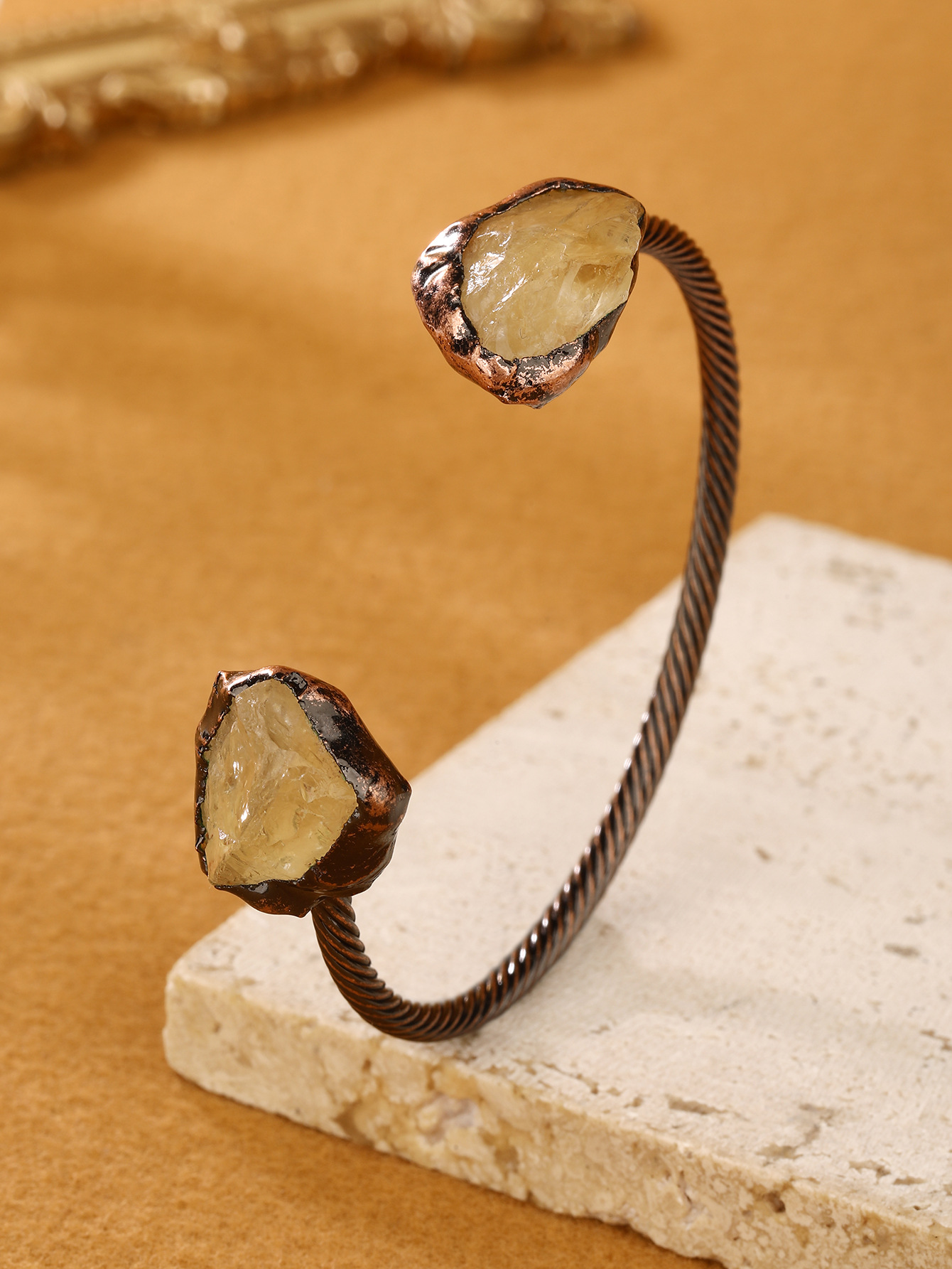 35g Weight Bangle Classification Copper Chain Material 1 Piece Quantity Daily, Street Occasion natural stone, Copper Material Irregular Pattern Women's Gender Retro Style Retro Irregular Natural Stone Copper Bangle In Bulk 5