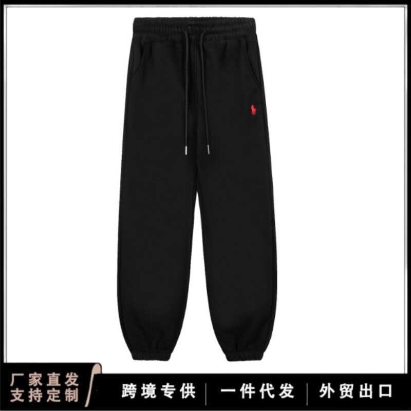 Raf RL cross-border solid color pony embroidered fleece-lined autumn and winter men's jogger pants, casual loose versatile sweatpants