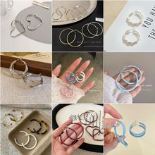 秋季新款豹纹奶油色几何大耳圈合集女银针轻奢设计感夸张个性耳环