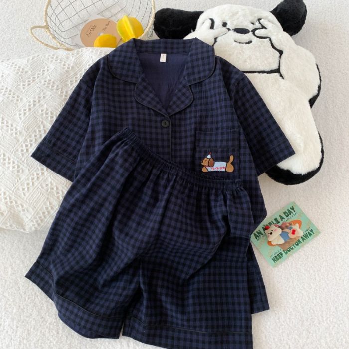 Pijama mujer nube algodón de manga corta pantalones cortos cardigan solapa de verano apertura en vivo dibujos animados transfronterizos dulce traje de servicio a domicilio