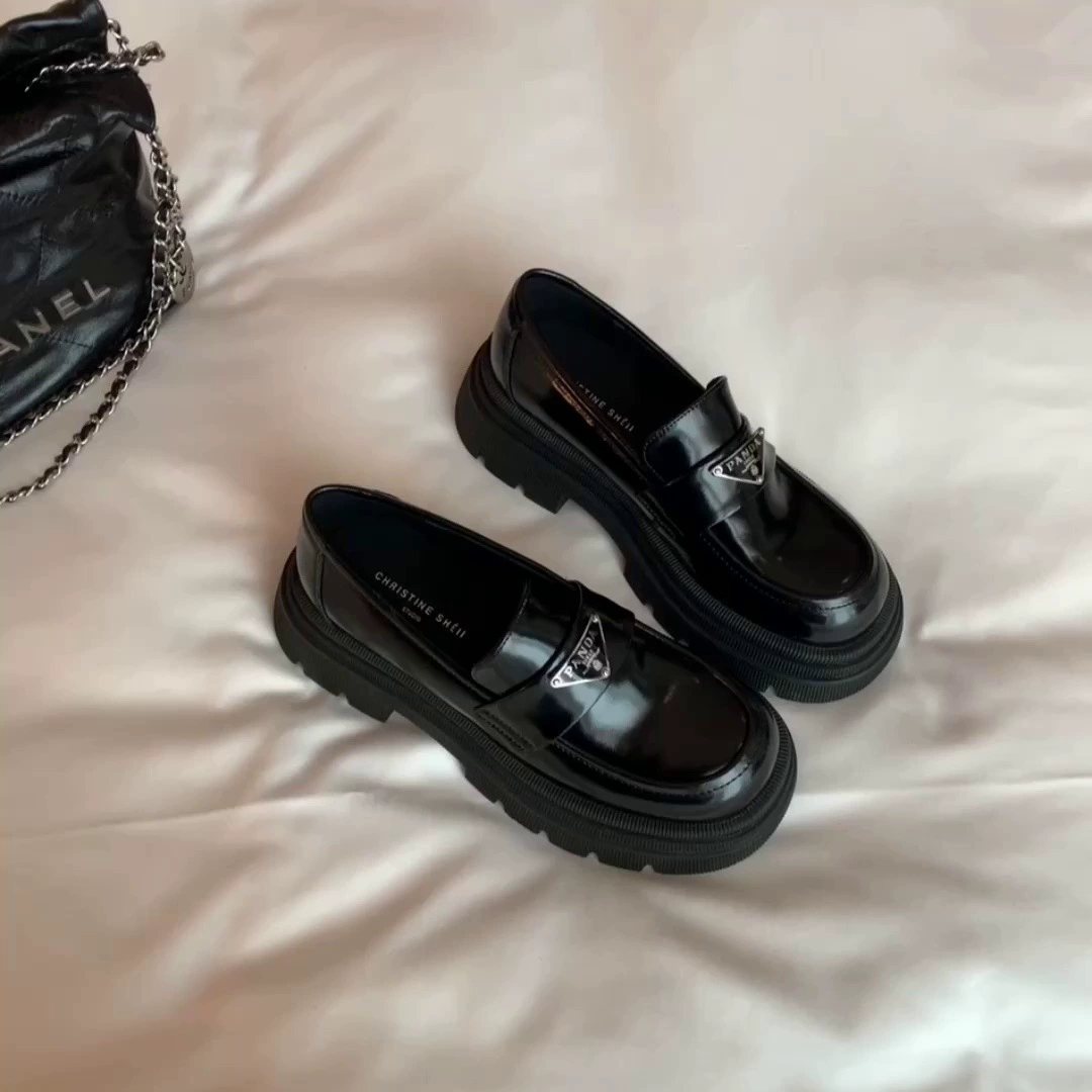 Su Yinyin с 2023 осень-зима новые британские лоферы с круглой головкой и треугольниками на стандартной платформе женская кожаная обувь