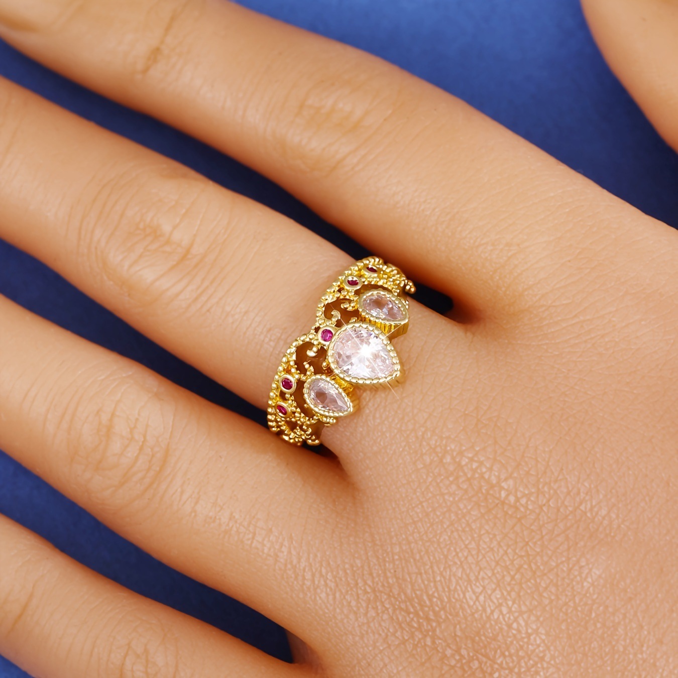 Adjustable Ring Size Wholesale Jewelry Princess Sweet Crown Copper Plating Open Rings