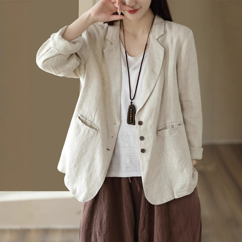 2026 New Vintage Blazer for Women, Casual Lapel Outerwear, Linen Cardigan with a Stylish Artistic Retro Vibe 2026 New Vintage Blazer for Women, Casual Lapel Outerwear, Linen Cardigan with a Stylish Artistic Retro Vibe