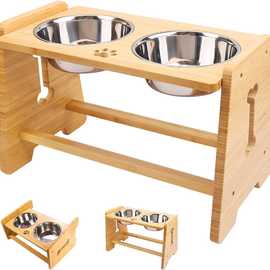 竹制狗狗喂食架木质狗碗高架大型犬水碗架餐桌宠物健康喂食实木