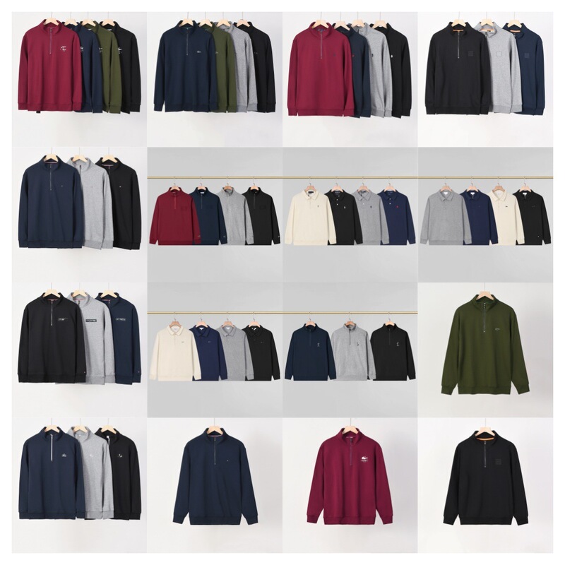 Cross-border men's sweatshirt, half-zip, stand-up collar, long-sleeved, new autumn/winter style, embroidered, all-cotton fleece, casual, regular-fit T-shirt