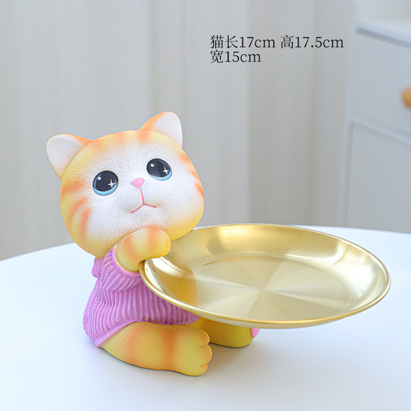 핑크 고양이 저장 장식품/골드 디스크