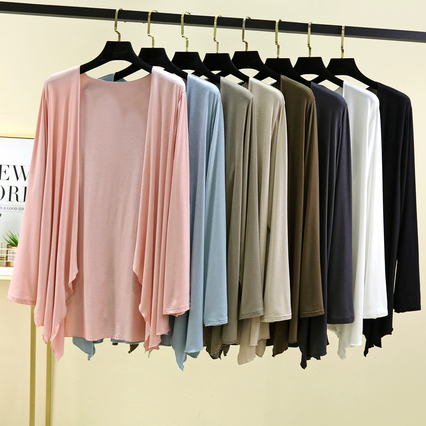 Модальный кардиган с длинными рукавами, женская летняя новая Солнцезащитная рубашка с кондиционером, однотонное тонкое пальто средней длины с неровной шалью