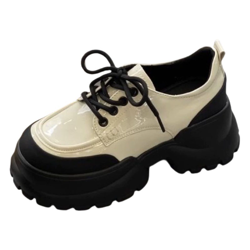 Женские туфли на толстом каблуке, черные, новая модель весны 2024 года, модные и универсальные, на толстой подошве, повседневные и стильные кожаные туфли для миниатюрных женщин.