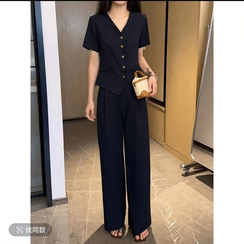 休闲风极简风时尚套装时尚女装轻熟风甜辣风肯豆风藏青色米杏色|undefined
