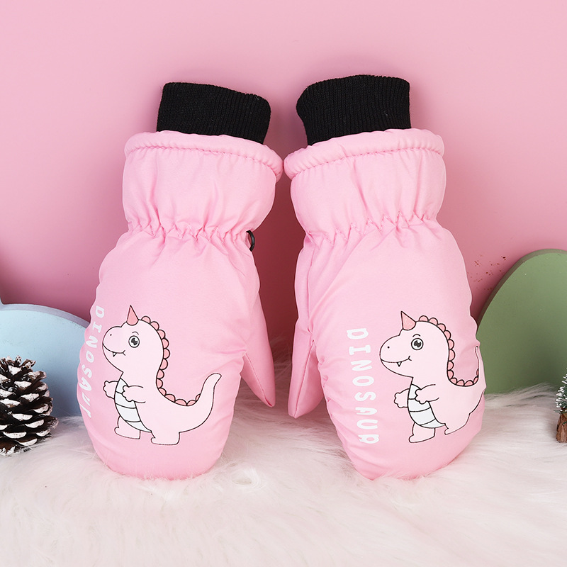 Guantes de nieve infantiles con dedos juntos – De algodón grueso, impermeables, diseño de dibujos animados