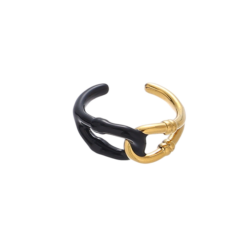 Moda retro europea y americana de latón galvanizado oro real de alta calidad gota de aceite anillo abierto diseño personalizado anillo negro para las mujeres