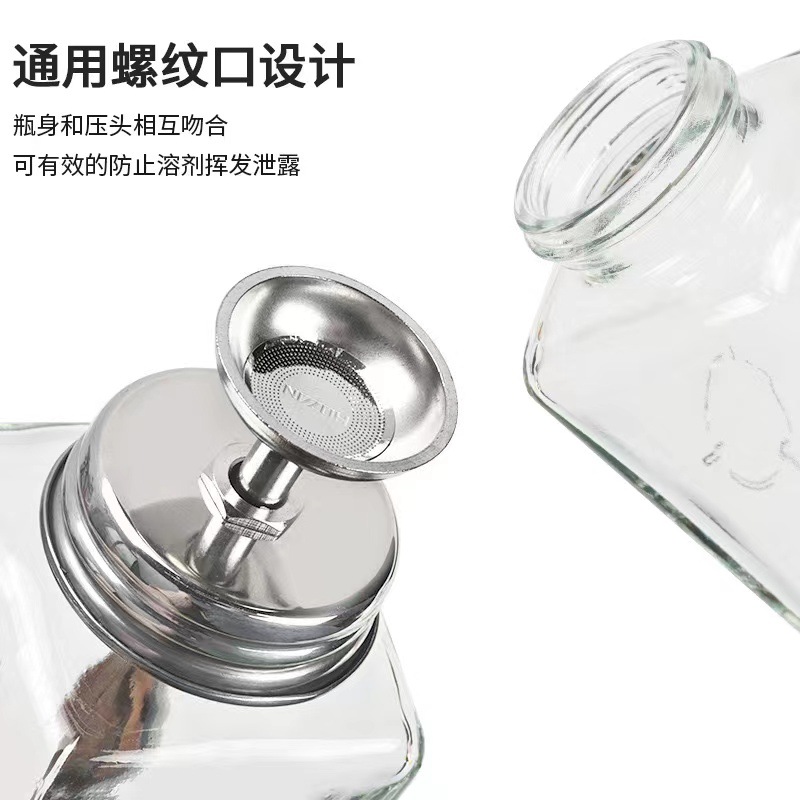 Botella de vidrio de manicura embudo de presión botella de alcohol tipo botella vacía de limpieza líquida de cristal botella hidráulica 180ml