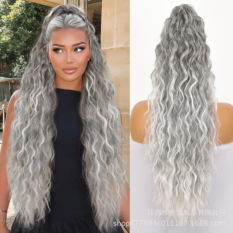 Xuchang ウィッグ 30 インチクリップポニーテール水波紋ロング巻き毛ふわふわポニーテールヘアエクステンションポニーテールヘア|undefined
