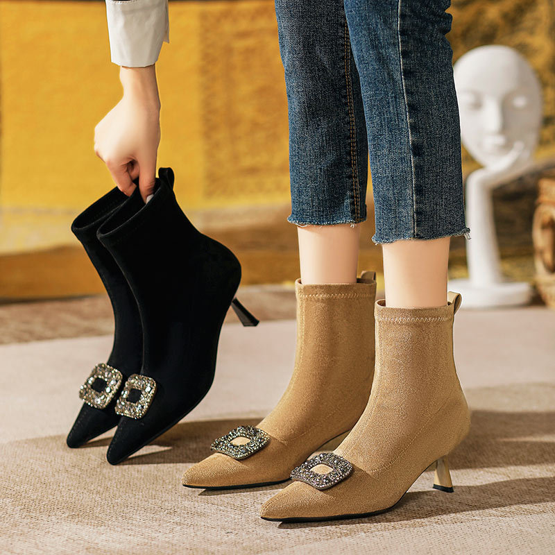 Demi-season fashionable low boots pointed-toe stiletto heels with…