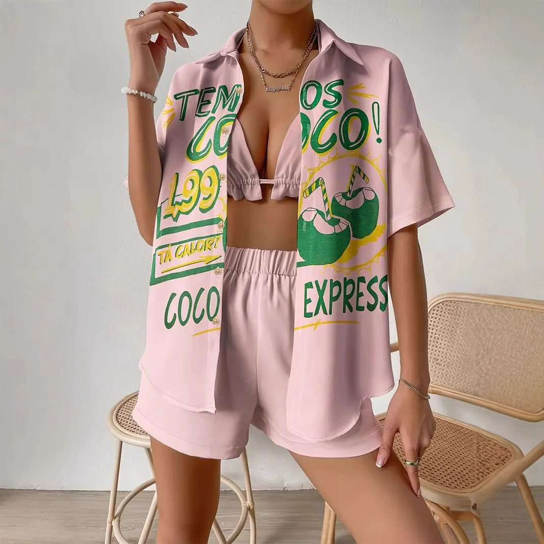Новинка 2025: Комплект из гавайской рубашки с коротким рукавом и шорт в европейском стиле для трансграничной торговли на Amazon, модель MBPOD, индивидуальный пошив.
