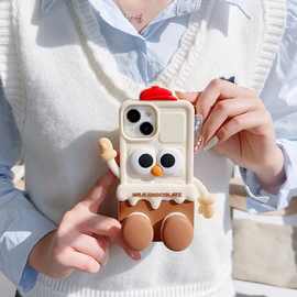 卡通牛奶巧克力小子支架iPhone15苹果12适用13/14pro max手机壳11