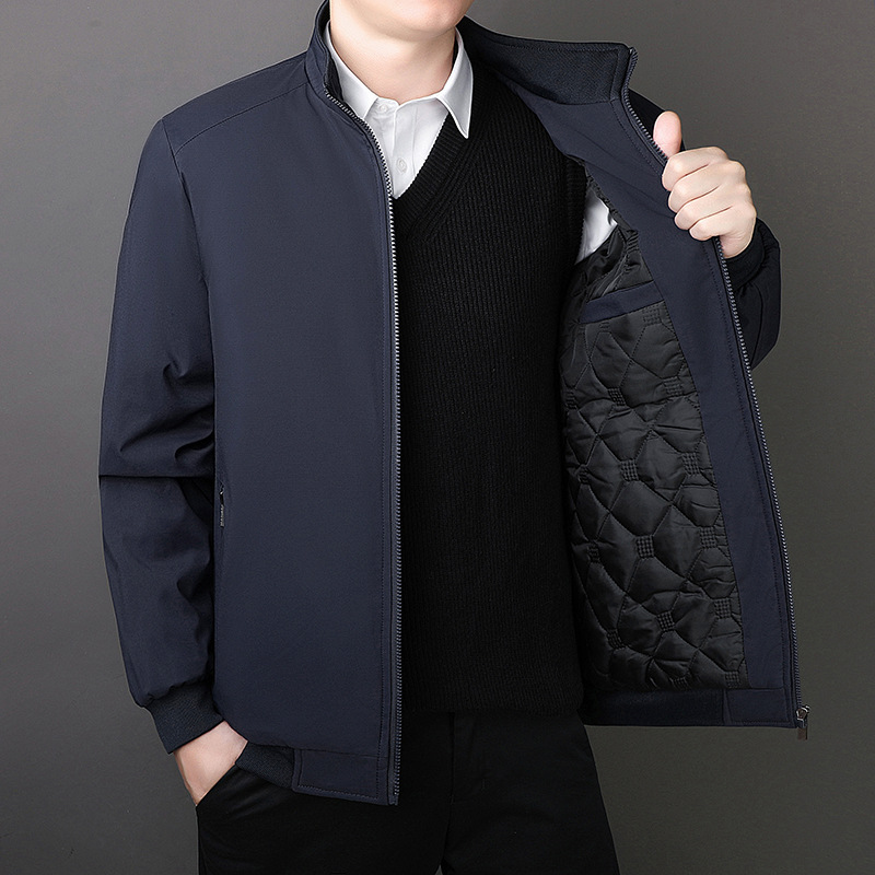 New Jacket Men's Large Size Middle-Aged and Elderly Jacket Men's Coat Plus Cotton Thickened Warm Stand Collar Casual Cotton Coat Men's Clothing
