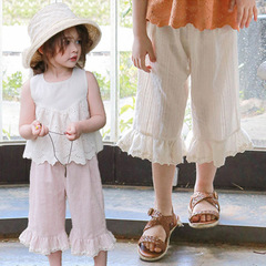 兒童純棉七分褲2023夏裝韓版花邊休閒褲3-10歲女童寶寶洋氣防蚊褲
