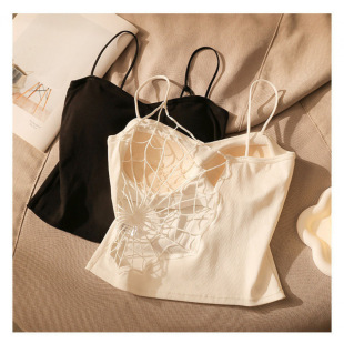 Hot Girl Sexy Spider Web Design Camisole Women's Inner Wear Summer Beautiful Back Cut Out with Breast Pad Bottoming Tube Top