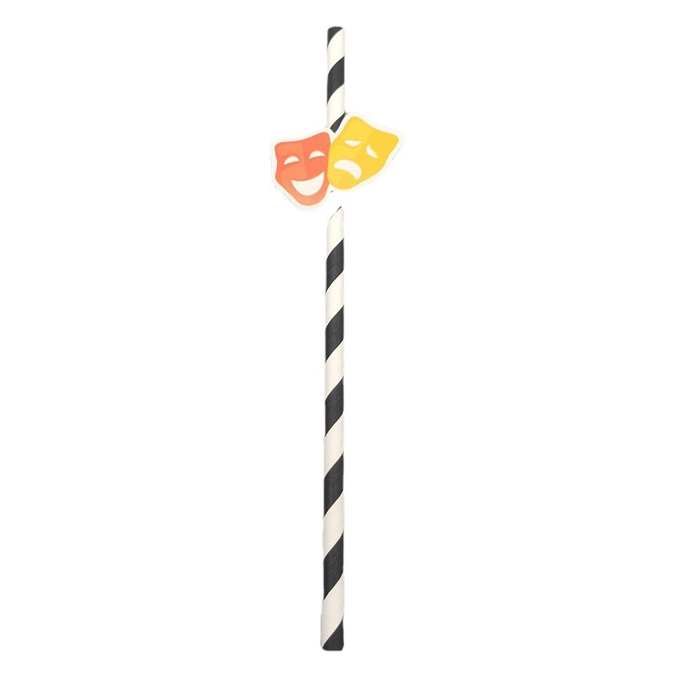 En stock Festival de cine fiesta paja papel degradable paja barra bebida postre pastel decoración paja tarjeta