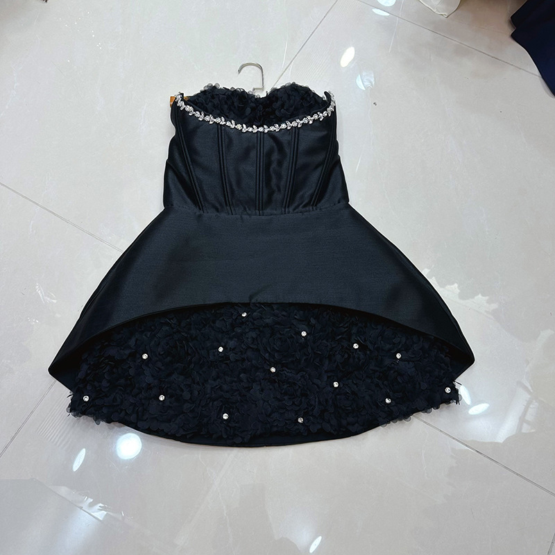 Australian Niche Diamond Embellished Backless Evening Dress with a Stylish Heavy Floral Design and Strapless Dress A1 # 1198