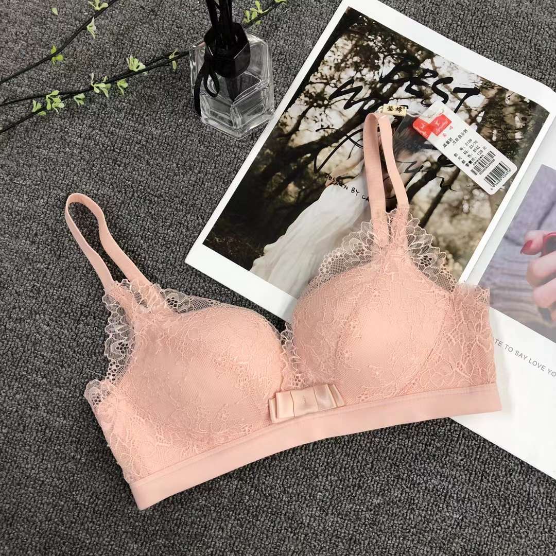 Nuevo sujetador sin anillo de acero de moda de encaje jacquard transpirable y cómodo de alta calidad, delgado y grueso, ropa interior de tres botones para mujeres