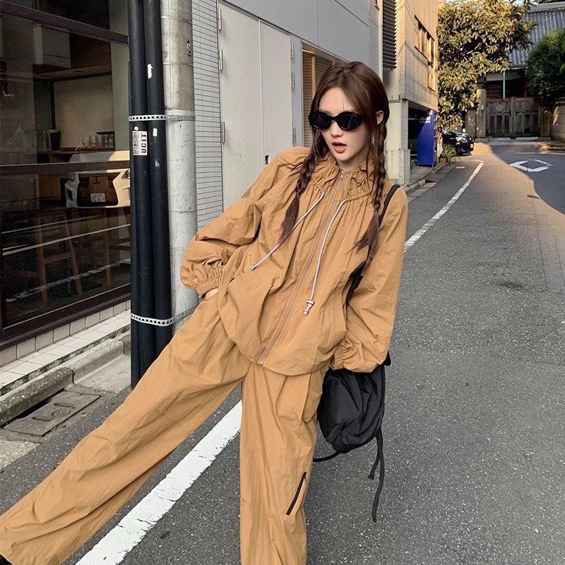 抽绳冲锋衣半身裙长裤套装女宽松外套短裙休闲裤两件套一整套穿搭|undefined