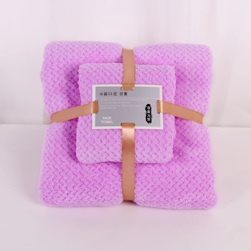 Coral Velvet Towel Bath Towel Set Thickened Water Absorbent Pineapple Plaid Mother Towel Set Gift Hotel Bath Towel Wholesale