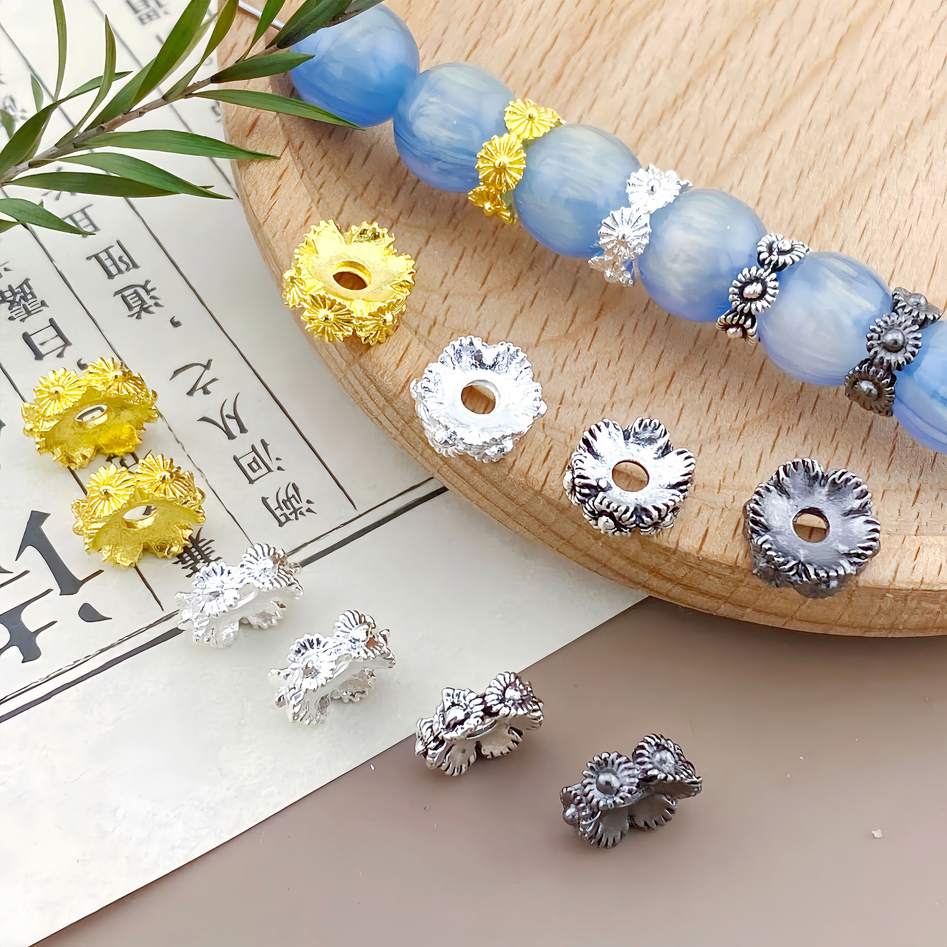 Alloy Flower Spacer DIY Beaded Bracelet Accessories Xizang Silver Beads All-match Ancient Silver Bracelet with Beads