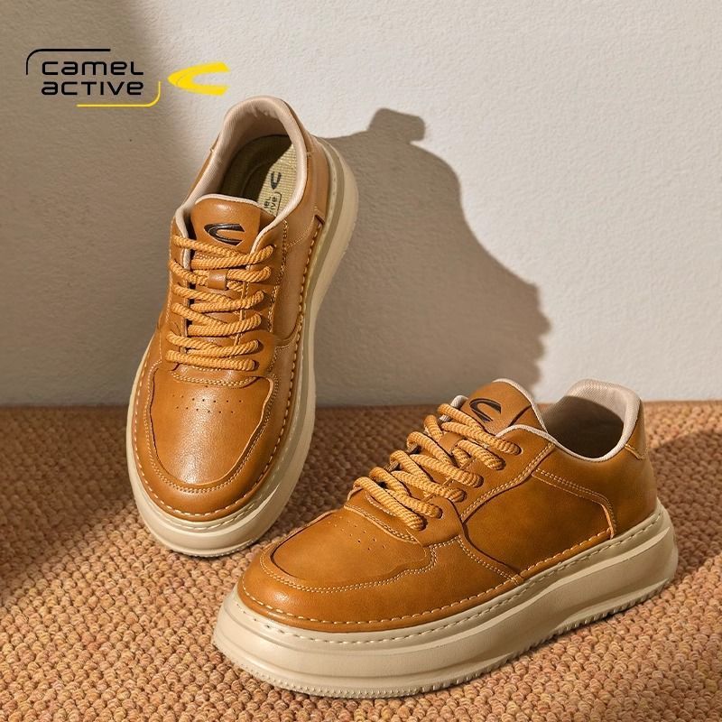 德国骆驼动感休闲板鞋男英伦风厚底复古工装皮鞋2025新款春秋男鞋