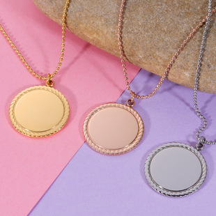 Foreign trade hot selling mirror stainless steel geometric lace necklace pendant round glossy laser logo necklace