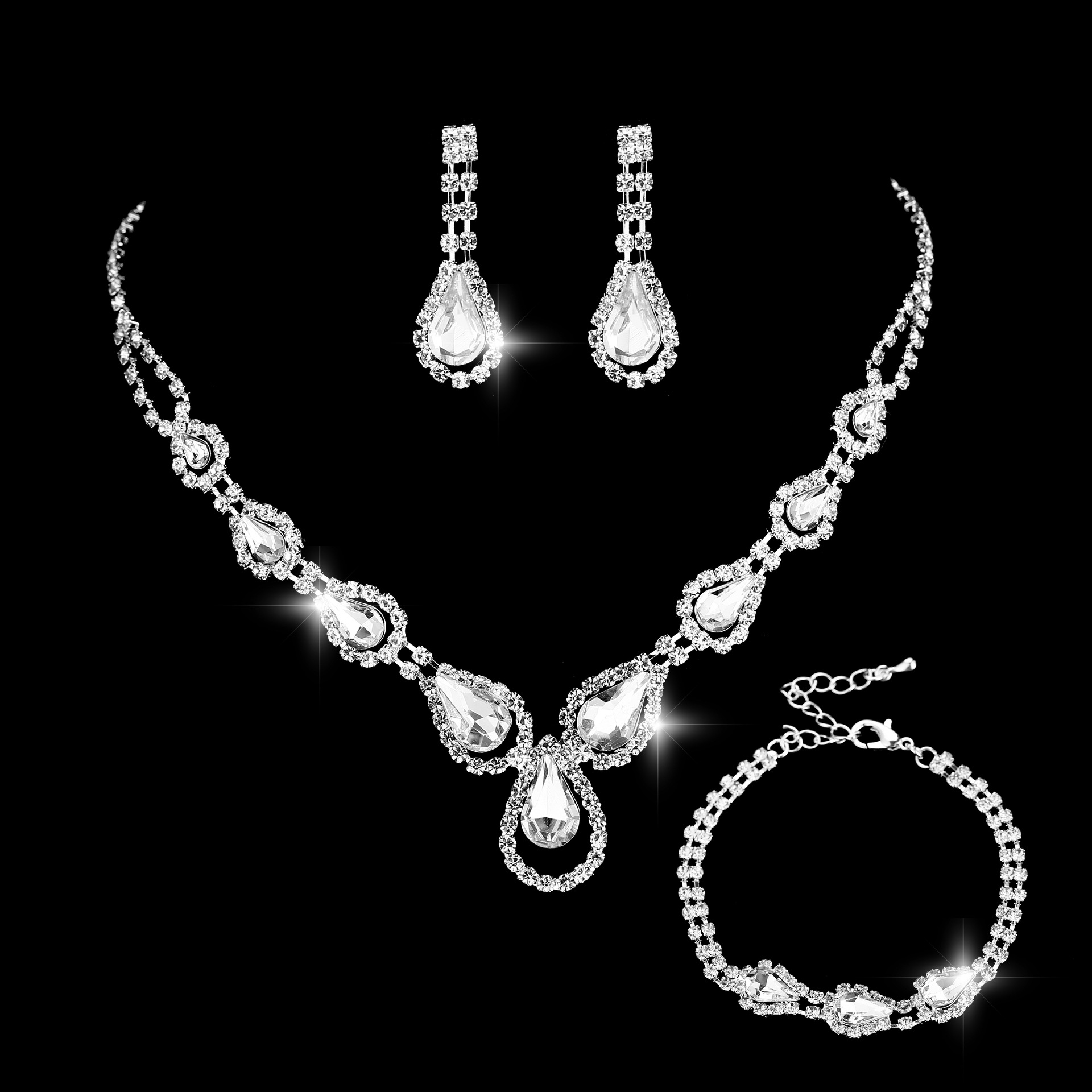 Fashion Bridal Necklace Earring Bracelet Three-piece Set Copper Claw Chain display picture 1