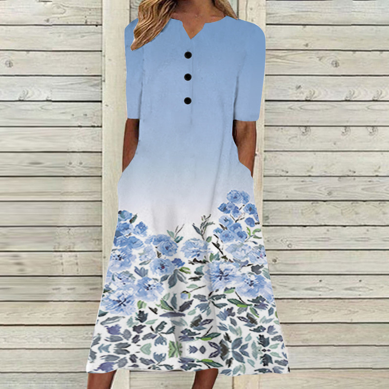 202 new 3D printed short sleeve sleeve dress women's fashion personality small V-neck style long sleeve dress