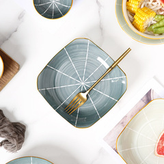 戀戀之墨7英寸如意盤簡約北歐風釉下彩陶瓷餐具家用飯菜方型盤子