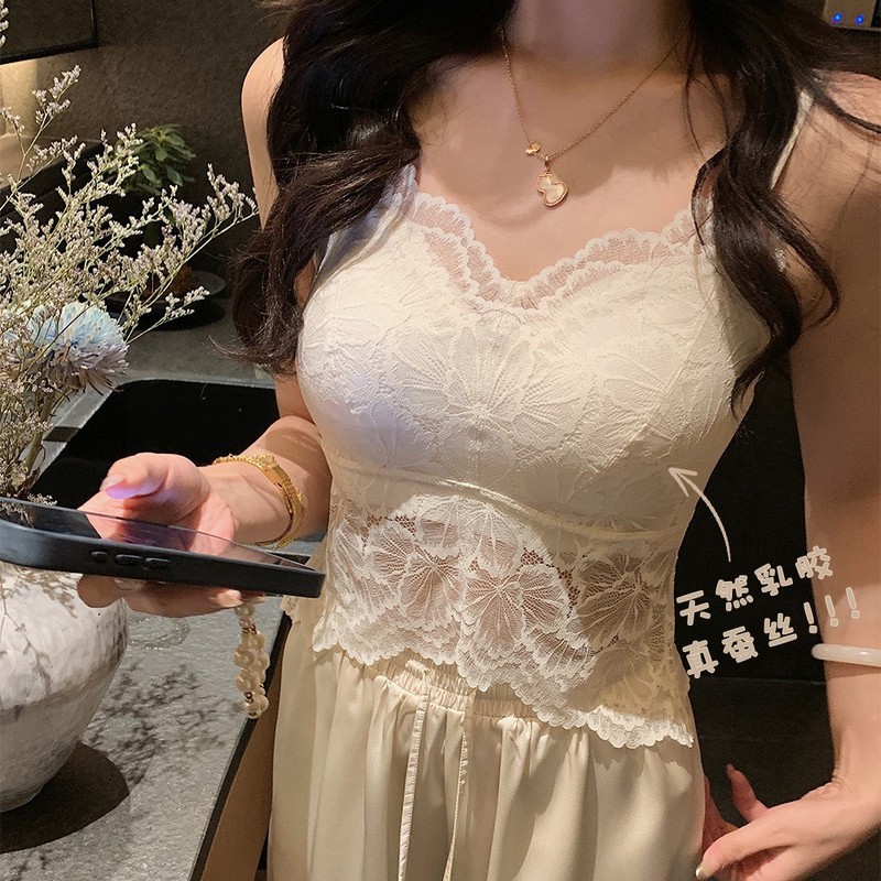 ホットガールレースレイヤードキャミソールレディースアウターウェア秋胸パッド付き美しいバックブラジャーオールインワンインナーレイヤリングシャツトップ|undefined
