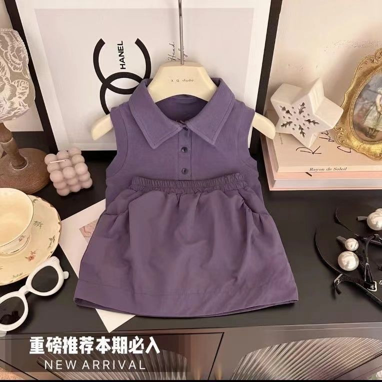 Niños sin mangas niñas 2025 traje verano niñas falda corta color sólido bebé solapa chaleco traje de dos piezas