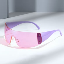 新款歐美時尚連體五角星無框太陽鏡個性潮流科技感千禧年運動眼鏡