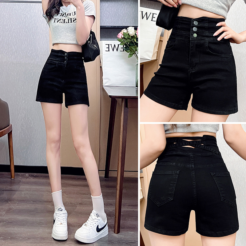 Ultra-High-Waisted Stretch Denim Shorts for Women with Tummy Control, Buttoned, Ins-Style Korean Version, Straight-Leg, Slim-Fit, A-Line, Wide-Leg Hot Pants Ultra-High-Waisted Stretch Denim Shorts for Women with Tummy Control, Buttoned, Ins-Style Korean Version, Straight-Leg, Slim-Fit, A-Line, Wide-Leg Hot Pants