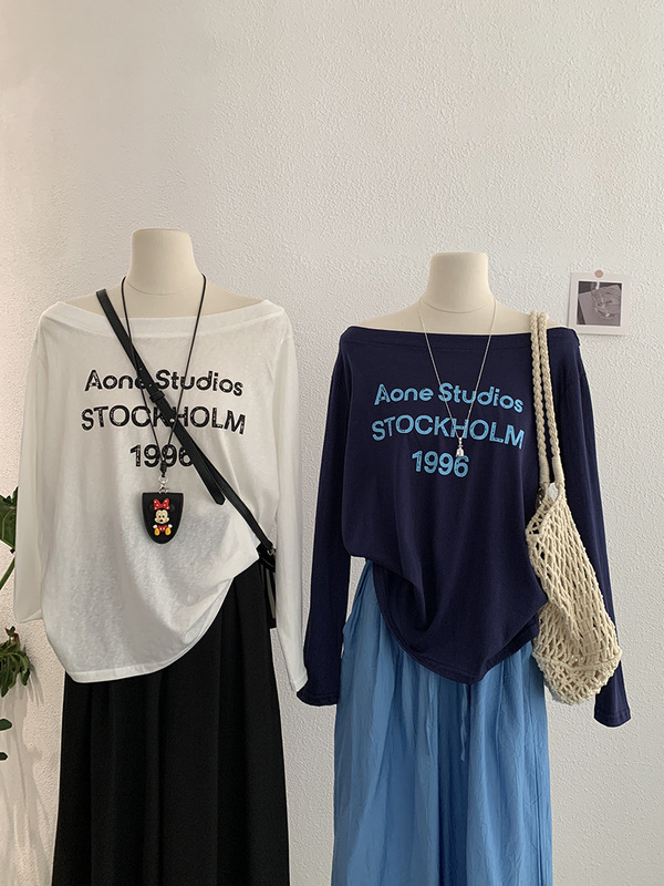 Omalai 初秋の新韓国ファッション多用途スタイルスリムレタープリント長袖 Tシャツ女性の卸売 4067|undefined