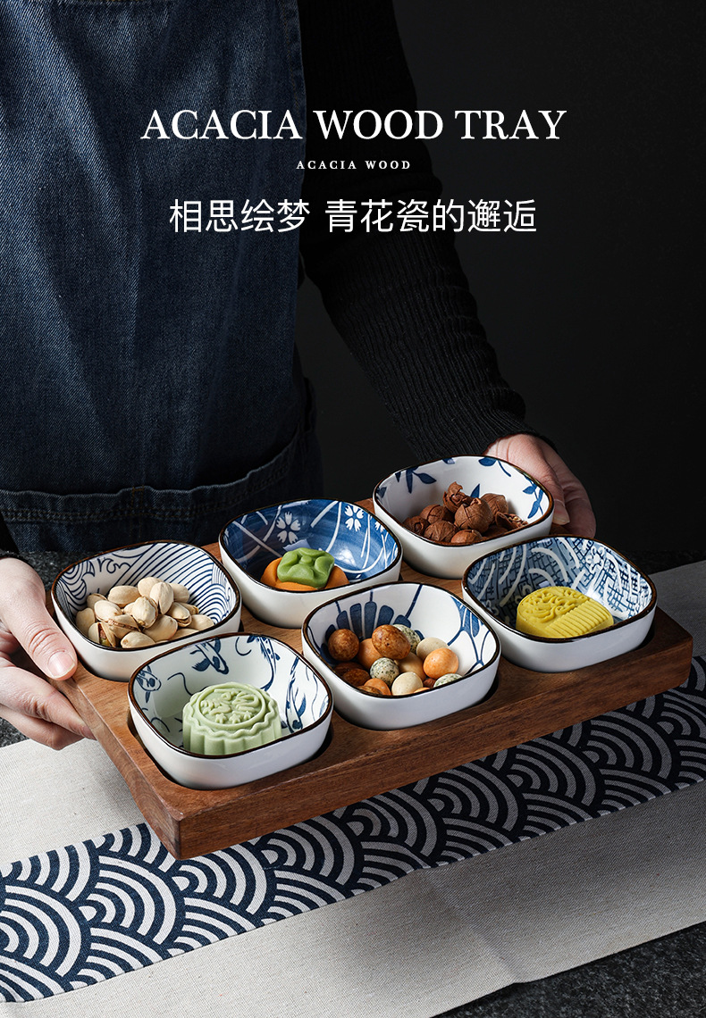 日式陶瓷小碟子酱油碟围炉煮茶前菜碟九宫格托盘六宫格茶盘青花瓷-阿里巴巴