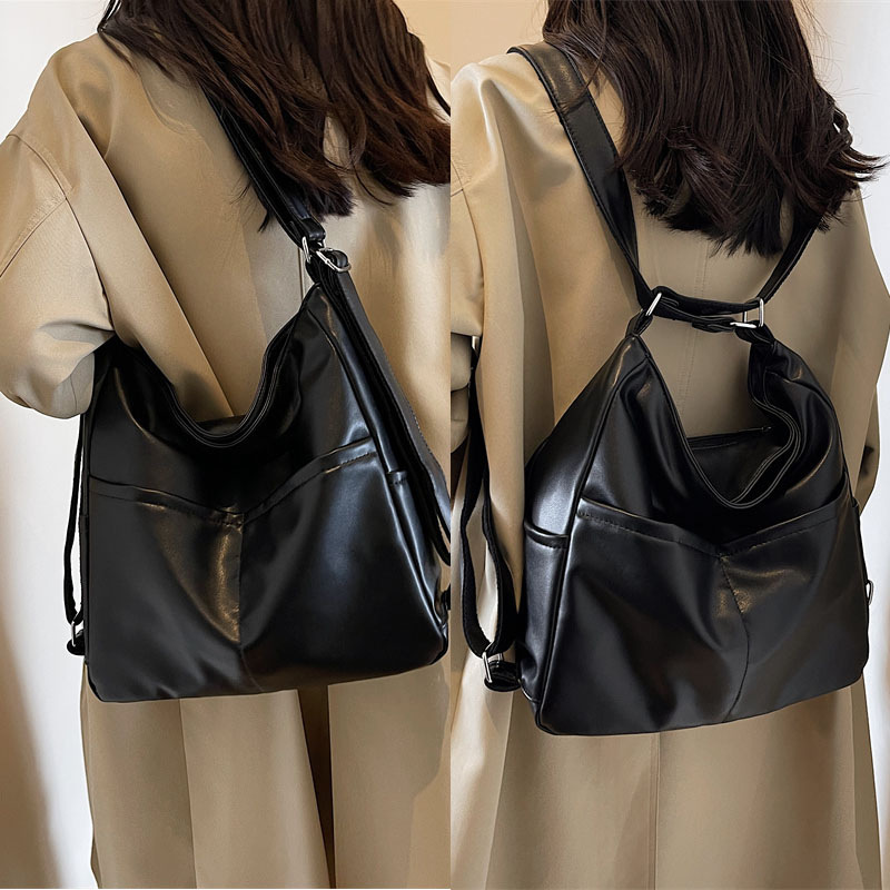 PU leather waterproof backpack women's dual-use commuter bag 2023 new autumn and winter tote bag shoulder bag