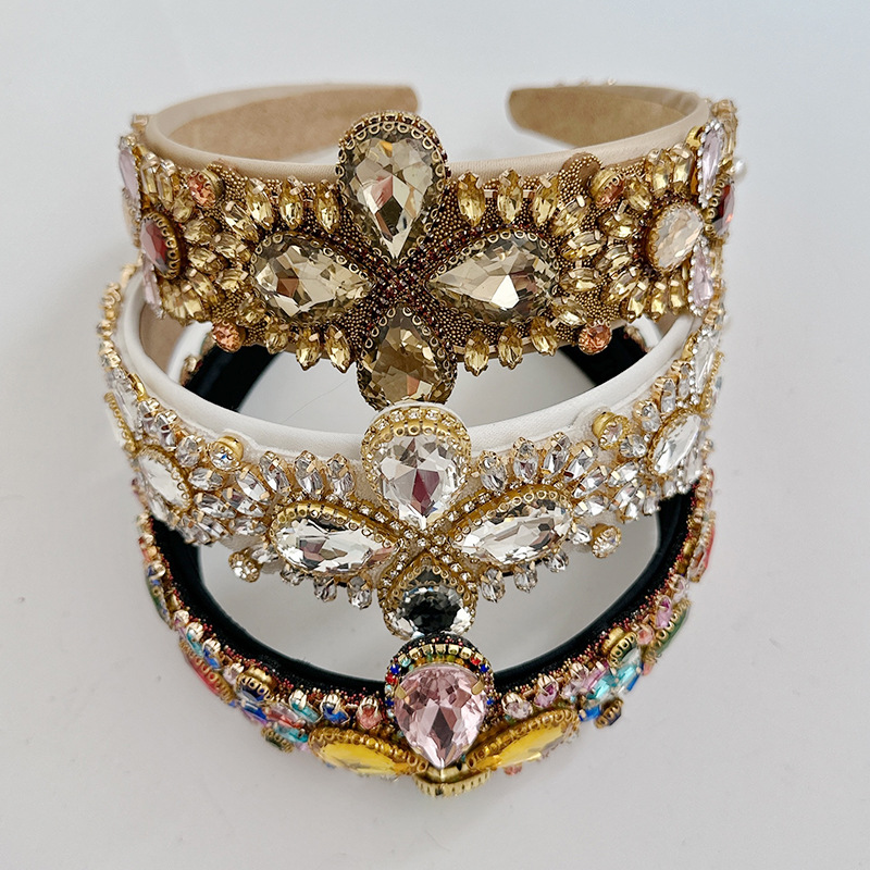 Women'S Gender Handmade, Diamond Design Baroque Style Style Baroque Style Women'S Flower Handmade Diamond Hair Band