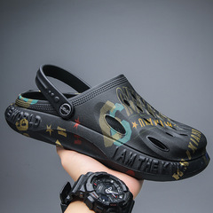 Coconut Hole Pattern Camouflage 2023 New Men's Sandals Beach Shoes Outdoor Cap Toe Garden Casual Student Slides
