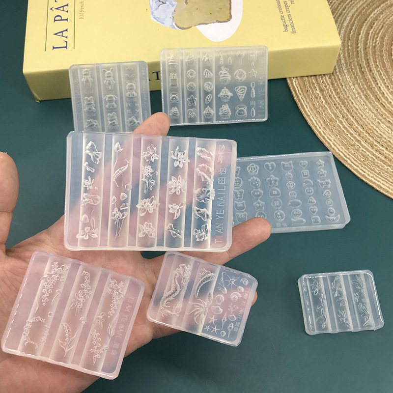 高透硅胶美人鱼花朵美甲模具浮雕纽扣膜具卡通指甲饰品装饰工具|undefined