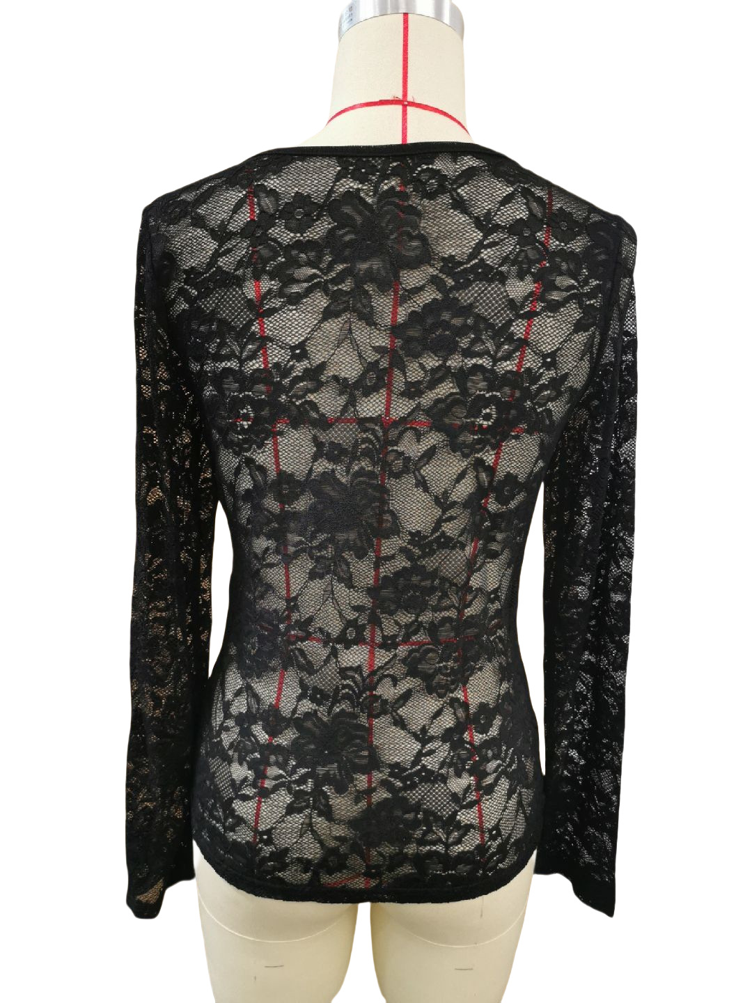 154g Weight Long Sleeve Sleeve Length Regular Sleeve Sleeve Type Lace, Nylon Fabric Type Ordinary Model (50cm <Length ≤ 65cm) Top Length Pullovers Tops Type Nightclub, Date, Tea Party Occasion V Neck Neckline Lace Function Slim Fit Type Solid Color Pattern 2025 Spring and Summer Season Women's Gender Elegant Style, Temperament Commuter Style 2025 Spring New Sexy Single Layer Flower Lace Fan Decoration Bottoming Shirt Top Female 3