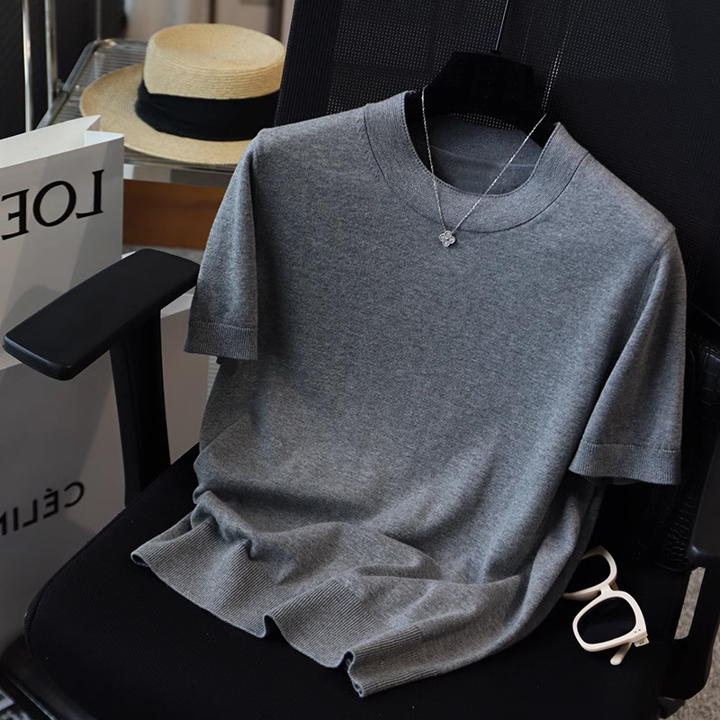 Liang Yixuan High Quality Nordic Style Elegant All Cotton Knitted Short-sleeved T-shirt Women's 2024 Spring and Summer Top Women's Fashion