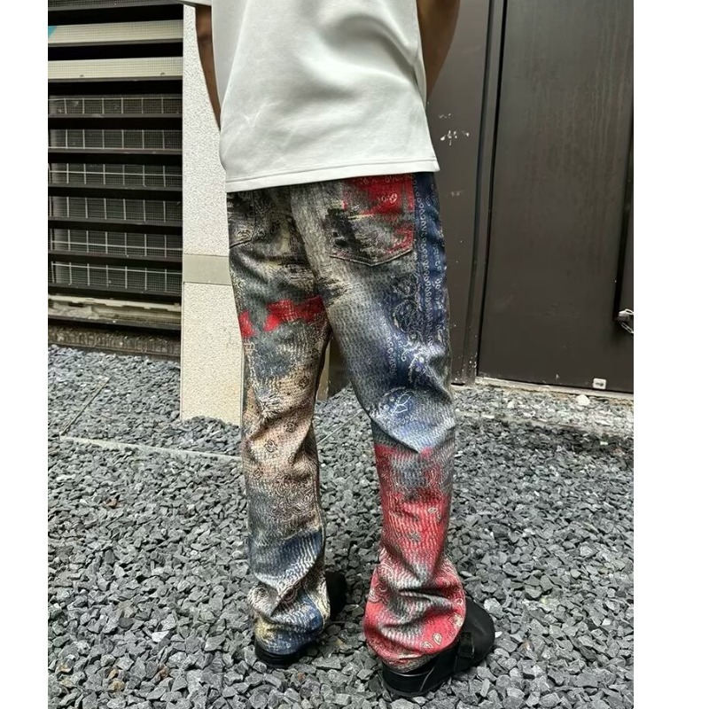 American High Street Trend Brand Wasteland Dirty Style Digital 3D Print Unisex Casual Wide-Leg Straight Jeans_viptrois.com